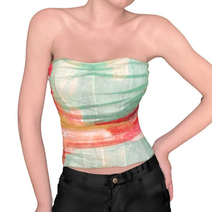 Top Bandeau de Verano para Vacaciones en la Playa, Colorido, con Estampado Tie Dye, Hombros Descubiertos, Espalda Descubierta, Casual, para Mujer - Product Image 1