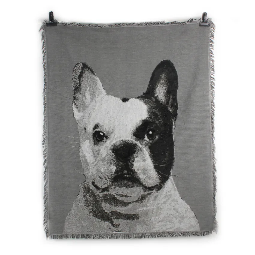 Custom yarn dye jacquard cotton double sided embroidery woven throw tassel blankets with your own artwork