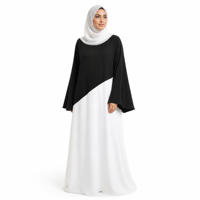 Nouvelle Abaya au design moderne pour femmes musulmanes, vêtement islamique, tenue quotidienne, pour mariage et fête, Loriya, personnalisable, élégante, en polyester, noir et blanc