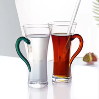 Tasses à boisson en verre borosilicate de haute qualité Beauty Shape, avec poignée colorée épaissie, tasse à latte fine