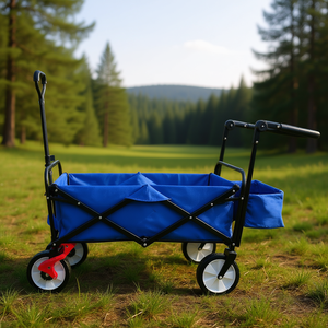 Carrello da Giardino Pieghevole Blu a 4 Ruote in Metallo con Portabevande per Campeggio e Uso Esterno - Product Image 2