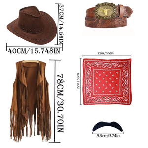 PESENAR, conjunto de accesorios de disfraz de vaquero occidental, sombrero de vaquero, <span class=keywords><strong>pañuelo</strong></span>, <span class=keywords><strong>Pin</strong></span>, Kit de mezclilla, vestido de fiesta de Halloween - Product Image 6