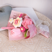Buket Kecil Rajutan Bunga Mawar Lavender dari Benang Katun, Buatan Tangan, Bunga Anyaman, Hadiah Ulang Tahun, Dekorasi Rumah, Tahan Lama