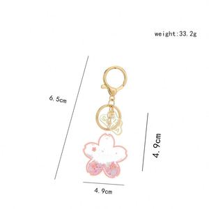 <b>Floating</b> Sakura Cherry Blossom Keychain, Liquid Oil Acrylic Quicksand Pendant, Cute Couple Gift for Car Keys Bag Jewelry - Product Image 6