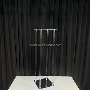 Nika bảng trung tâm hoa đứng rõ ràng sàn thủy tinh bình đám cưới cột với Gương vuông cơ sở - Product Image 3