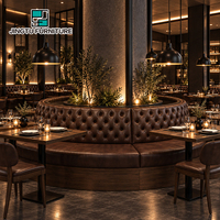 Banquette enroulable pour colonne, en cuir capitonné marron, avec table et chaises en bois, pour restaurant et hôtel, personnalisable, OEM, vente en gros, Chine