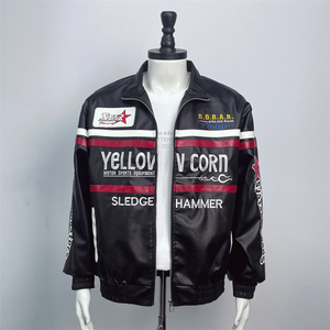 Blouson <span class=keywords><strong>de</strong></span> motard unisexe en cuir PU avec broderie 3D robuste, broderie sur les manches, vêtement d'extérieur <span class=keywords><strong>de</strong></span> moto épais et <span class=keywords><strong>de</strong></span> haute qualité - Product Image 3