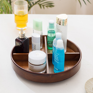 Wooden Round Storage Tray With Compartments Polished Finish Standing Type For <b>Desk</b> Organization - Product Image 1