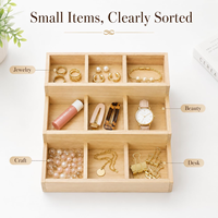 Boîte de rangement à bijoux en bois avec plateau à bijoux en bois à 9 compartiments pour boucles d'oreilles, plateau de présentation de bijoux en bois