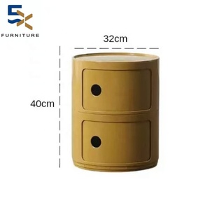 Piccolo <span class=keywords><strong>Comodino</strong></span> di Design Moderno Francese Mobile Contenitore Rotondo a Doppio Strato con Cassetti Tavolino da Notte per Camera da Letto Sotto Scrivania - Product Image 4