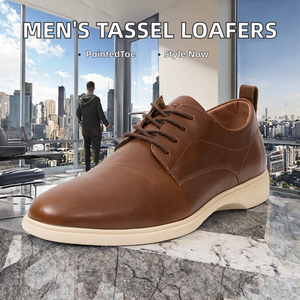 Zapatos de vestir para hombre con punta en punta, color marrón, con cordones, de cuero artificial, Oxford, formales, para negocios, bodas, calzado. - Product Image 2