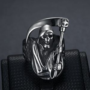 <b>Skull</b> And Scythe Men's <b>Ring</b> Titanium Steel Silver Color Asymmetry Design Gift Jewelry For Men - Product Image 3