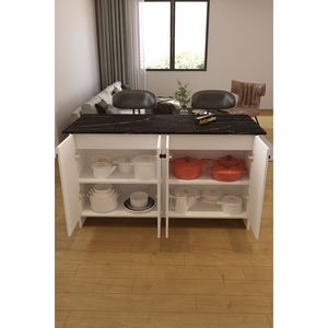 Carrito de Cocina Moderno Ayder de 160 cm, Innovador con 4 Puertas y Almacenamiento Oculto, Mesa de Bar de Roble Macizo en Blanco y Negro - Product Image 5