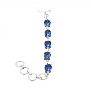 Handmade Luxury 925 Sterling Silver Blue Tanzanite Quartz Tennis Shape Gemstone Solitaire GIA Certified <b>Bracelet</b> Jewelry - Product Image 1