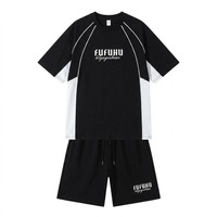 Set Olahraga Pria 2 Potong Cepat Kering Ukuran Besar Kaos Grafis Celana Pendek Bahan Rajut Bernapas Streetwear Logo Kustom OEM