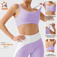 Set Yoga Ramah Lingkungan untuk Wanita, Bra Olahraga Berpinggang Tinggi dan Legging Bergaris untuk Lari dan Kebugaran