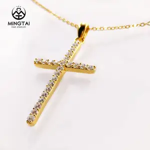 Customization design gold 18k cross long chain necklace for women