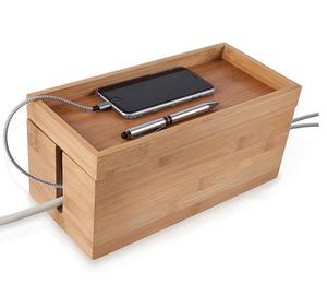 Eco-friendly Bamboo Cable Management Box Organizer Natural Bamboo TV Cord Box for Home and Office