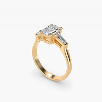 Bague de mariage en or massif 10K/14K/18K avec trois pierres en diamant de laboratoire taille émeraude et baguette conique personnalisée, certifiée IGI CVD/HPHT VVS