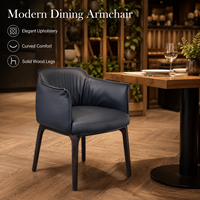 Fauteuil de salle à manger à pieds en bois, bleu marine ardoise, dossier plissé, assise épaisse et arrondie, bois massif conique