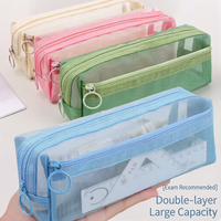 Étui à crayons portable, sac à crayons transparent en nylon personnalisé, sac de rangement à fermeture éclair, sac de papeterie scolaire pour enfants