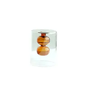 Customized colored borosilicate glass gourd shaped double wall desktop decorative vase