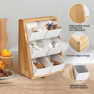 Estante de almacenamiento de madera creativo para vasos de papel desechables de escritorio, caja de almacenamiento de bolsas de café de madera maciza de varias capas - Product Image 1