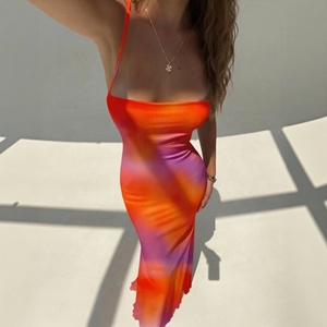 Vestido Midi Elegante con Cuello Cuadrado para Mujer, Casual, Sexy, Espalda Descubierta, Ajustado, para Fiesta, <span class=keywords><strong>Club</strong></span>, Estilo Y2K, Estampado Tie Dye, Vestido Largo <span class=keywords><strong>de</strong></span> Verano - Product Image 3