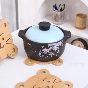 Bamboo <b>Bear</b> Coaster Set Animal Shape Heat Insulating Desktop Mat <b>Cute</b> Ornament Promotion - Product Image 4