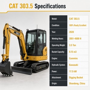 Mini-excavatrice CAT 303.5 d'occasion, 3,5 tonnes, excavatrice sur chenilles, 2020, faible nombre d'heures, moteur Cummins, hydraulique Kawasaki - Product Image 3