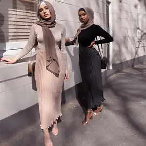 2023 abbigliamento islamico Abaya gonna lunga a matita in Chiffon pieghettato personalizzato per le donne abbigliamento islamico Plain abaya