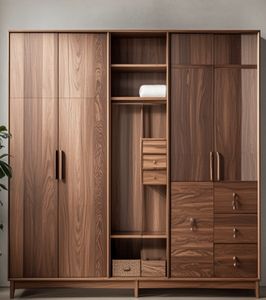 Armoire de chambre à coucher moderne et simple, en bois personnalisé, en MDF, avec grain de bois, pour vêtements - Product Image 2