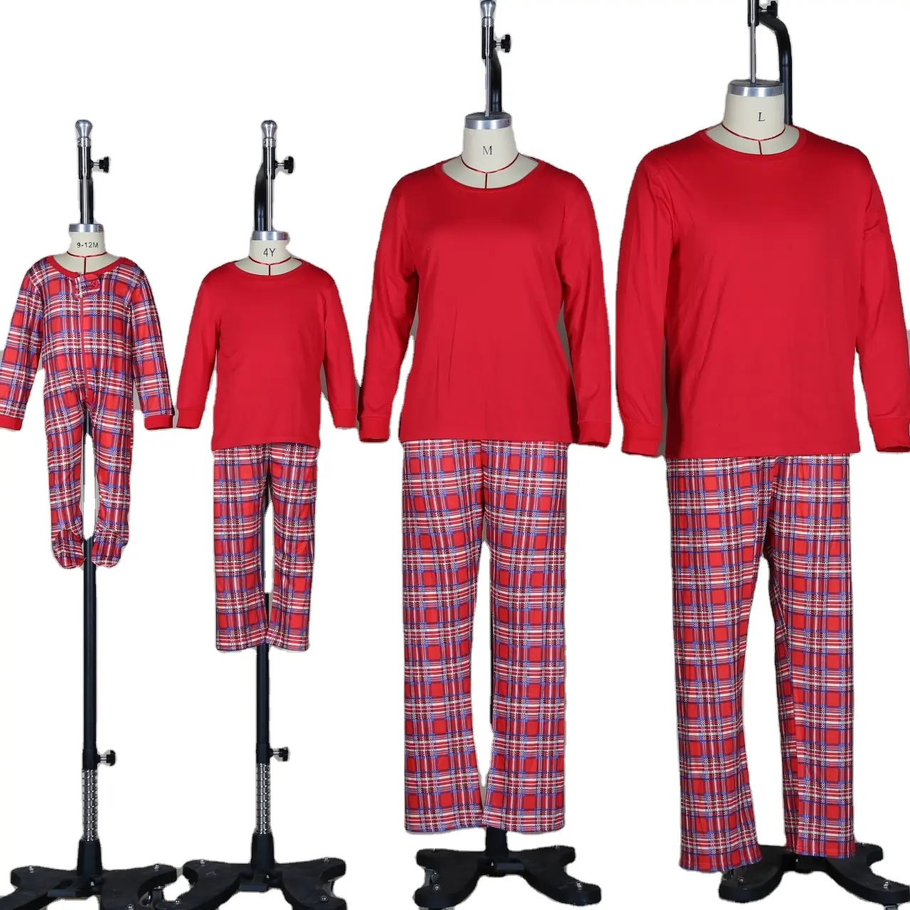 2022 Amazon New Hot Blank Customize Family Christmas Matching Pajamas Knitted Cotton Pajamas Set