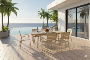 Ensemble de table et chaises de <span class=keywords><strong>jardin</strong></span> extensibles, durables, luxueuses, modernes, confortables, imperméables, pliables, en aluminium, pour salle à manger et <span class=keywords><strong>salon</strong></span> - Product Image 2