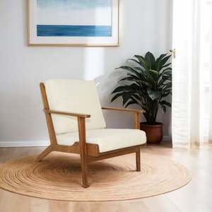 Sillón Moderno Connor de Madera Maciza con Detalles en Lino, Color Crema, Ecológico, para Sala de Estar, Dormitorio, Comedor, Oficina en Casa - Product Image 5