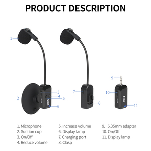 Xtuga Kx722 Không Dây Cardioid UHF <span class=keywords><strong>Microphone</strong></span> Receiver Không Dây <span class=keywords><strong>Clip</strong></span> Cho Saxophone Nhạc Cụ Nhựa UHF Mic - Product Image 6