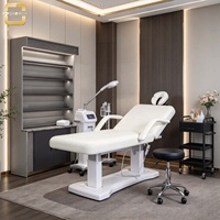Table de massage électrique blanche moderne avec accoudoirs, lit de beauté de luxe réglable pour salon de soins de la peau et spa médical
