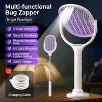 Matamoscas Eléctrico Telescópico Portátil con Luces LED de Malla, Carga Rápida Tipo-C, 1800mAh, Rotación de 970mm