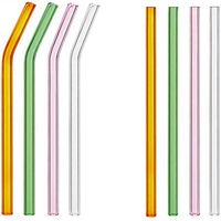 Lot de 10 pailles en verre réutilisables colorées, résistantes aux chocs, 7 po x 8 mm, 5 droites, 5 courbées, 2 brosses de nettoyage, certifiées CE, OUXING