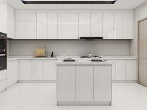 Mueble de Cocina con Puerta Plana Simple, Color Blanco Brillante, Juego de Isla, Tablero de Melamina, para Apartamento - Product Image 5