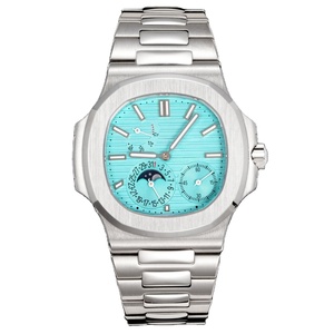 Montre automatique élégante pour femme avec cristal saphir, bracelet en acier inoxydable, cadran turquoise, chronographe phase de lune, montre mécanique - Product Image 1
