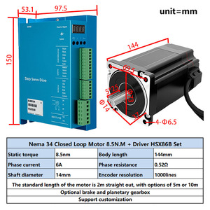 Nhà máy trực tiếp bán kit CNC nema34 vòng khép kín động cơ 4.5nm 8.5nm 12nm 6A lai <span class=keywords><strong>NEMA</strong></span> <span class=keywords><strong>34</strong></span> hsx86b - Product Image 3