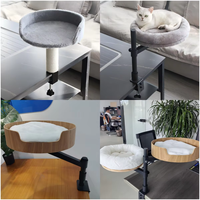 Lit Perchoir pour Chat à Hauteur Réglable, Lit de Bureau Mural à Fixation par Pince pour Chats d'Intérieur, Niche Douillette avec Support Métallique Robuste