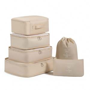 Unisex Lightweight Zipper Closure Packing Cubes Fashionable Letter-Style <b>Luggage</b> Storage Bag Clothes Cosmetics <b>Travel</b> Bag <b>Set</b> - Product Image 6