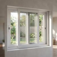 Fenêtre coulissante moderne classique blanche en PVC-U à triple battant avec grilles internes, profil mince et plat, système de construction intégré avec moustiquaire