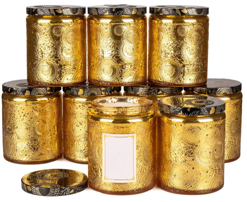 Customized plating golden electroplating colorful glass candle jar for candle making