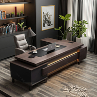Bureau de direction en bois en forme de L, bureau de luxe pour président, président de conseil d'administration, patron, ensemble de bureau de direction