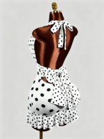 Robe moulante mini à pois pour femme, col halter en V, dos nu, avec nœud et ourlet à volants, idéale pour les soirées et les clubs