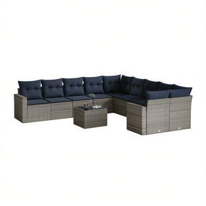 Ensemble de canapés de jardin en polyrotin d'extérieur avec coussins, capacité de 10+ places, design contemporain, couleur grise - Product Image 1