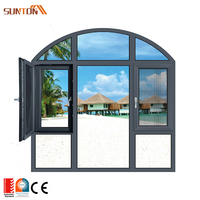 Ventana Arqueada Circular de Aluminio Hecha a Medida, Marco de Rejilla Decorativa Francesa de Aluminio, Vidrio Templado, Ventanas Arqueadas Semicirculares